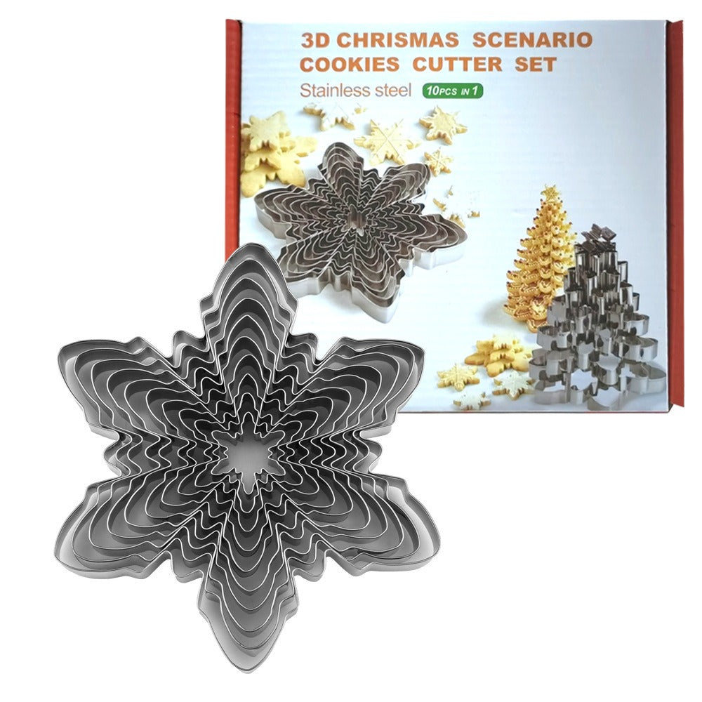 Christmas snowflake biscuit mold stainless steel snowflake three-dimensional biscuit mold biscuit cut into 10 pieces set