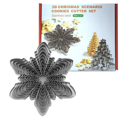 Christmas snowflake biscuit mold stainless steel snowflake three-dimensional biscuit mold biscuit cut into 10 pieces set
