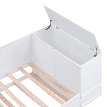 Twin Size Daybed with Storage Arms  Trundle and Charging Station White