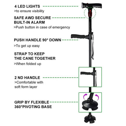Collapsible Telescopic Cane Folding Crutch LED Lightweight Safety Walking Stick Gifts for The Elder