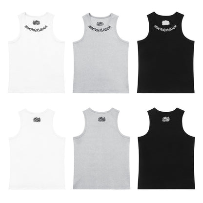Gothic Letter Embroidery Ribbed Tank Top Men's Sports Fitted Casual Striped Sleeveless T-Shirt