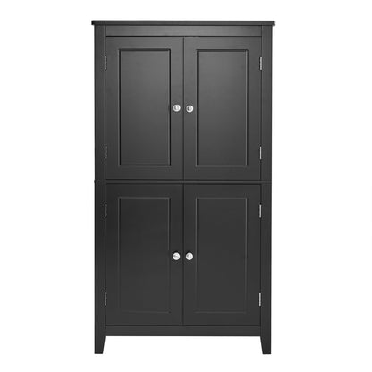 Bathroom floor storage cabinet, bathroom storage cabinet, 4-door independent cabinet, adjustable shelf, adaptive shelf, black