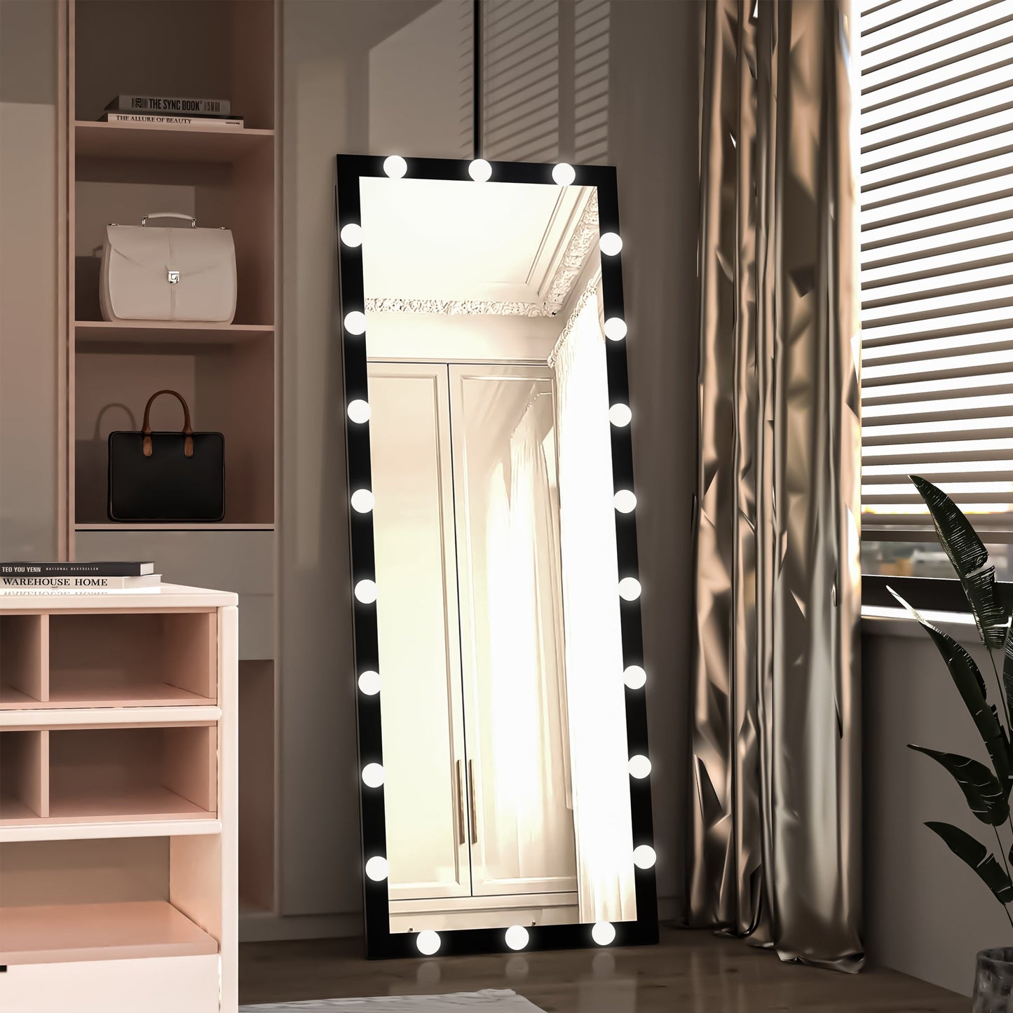 63x24 inch illuminated full body makeup mirror with 3 color modes. Makeup room bedroom wall mounted touchscreen floor mirror i