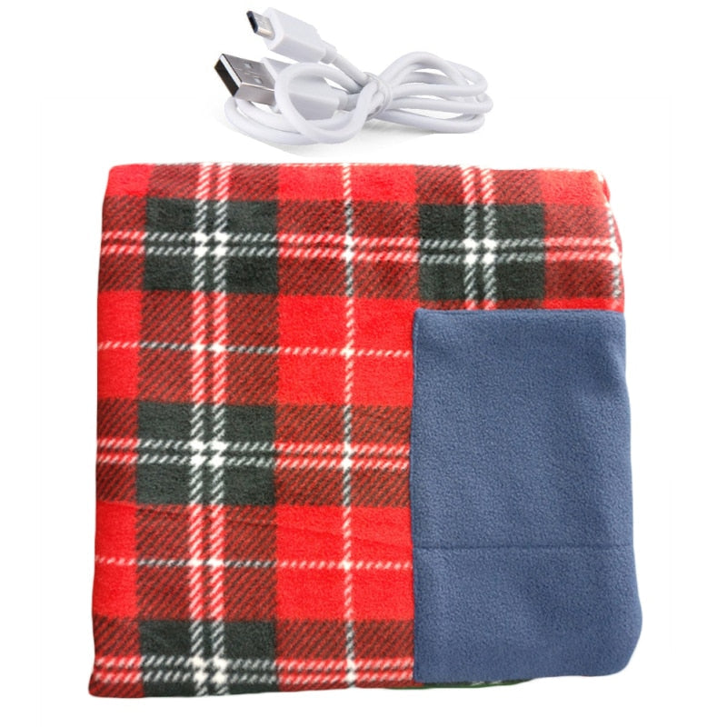 Portable USB Electric Heated Blanket Car Office Use Warm Blanket Heater With Pocketed Winter Home Baby Polyster Carpet 88x65cm