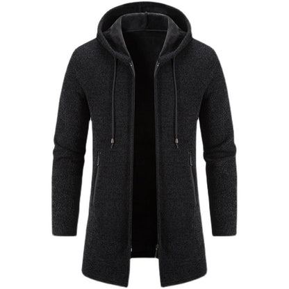 Autumn And Winter Fleece-lined Thickening Trendy Solid Color Men's Cardigan