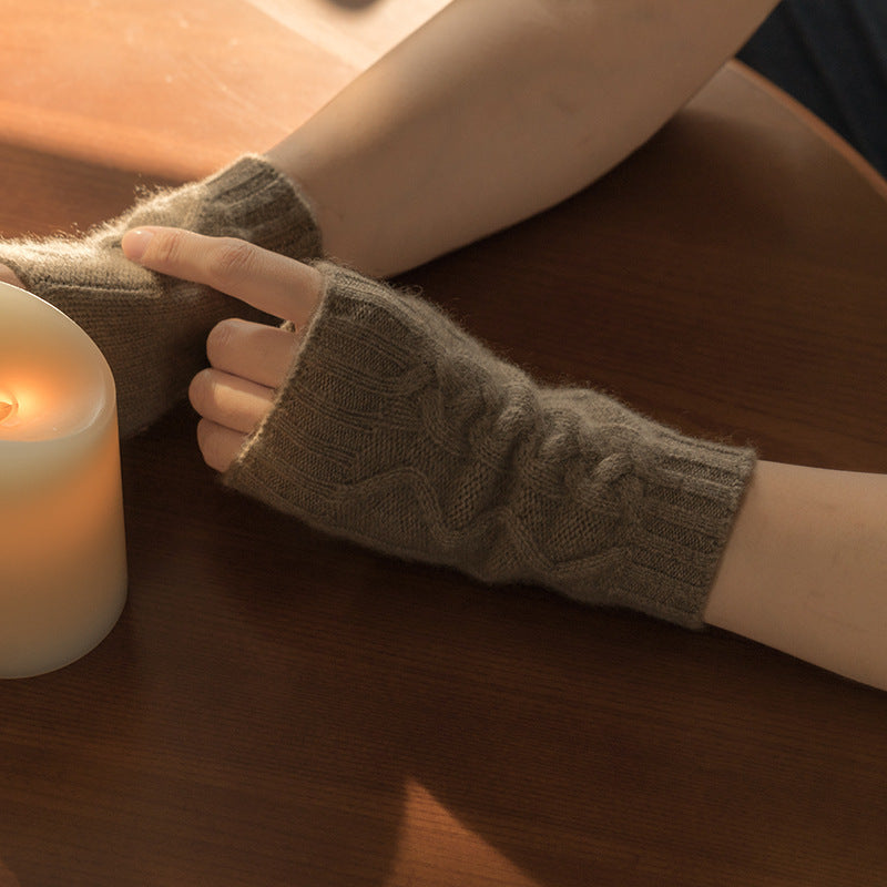Cashmere Half Finger Twist Gloves