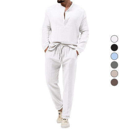 Solid Color Casual T-shirt Long Sleeve Shirt Trousers Set