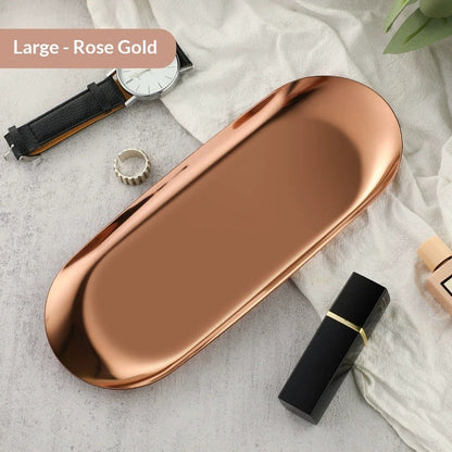 High-end Plate In Instagram Style Oval Stainless Steel Gold Mini Jewelry Tray Small Serving Tray