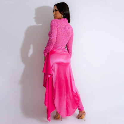 Women's Bodysuit Lace-Up Cloak Skirt Set