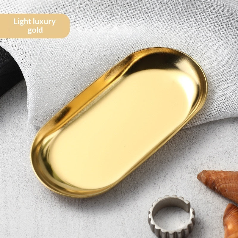 High-end Plate In Instagram Style Oval Stainless Steel Gold Mini Jewelry Tray Small Serving Tray