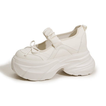 Mary Jane White Silver Sweet Bow Height Increasing Insole Women's Shoes