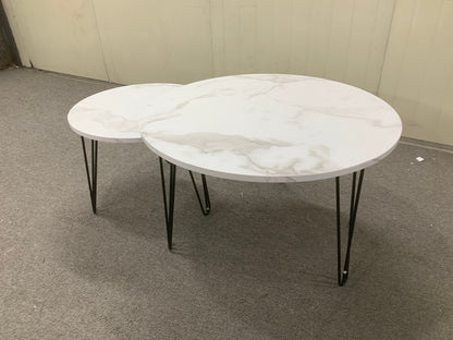 27.56'' Round Nesting Coffee Table Set of 2, Circular Nesting End Table Set Sturdy Metal Base for Living Room, bedroom, White