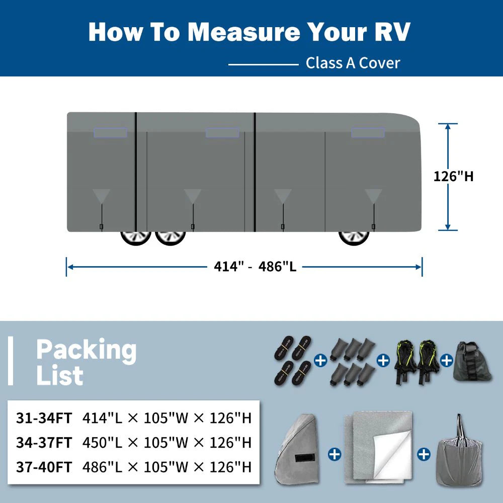Umbrauto Class A RV Cover Upgraded Heavy Duty 7 Layers Top Windproof Breathable Class A Motorhome Camper Cover,Grey