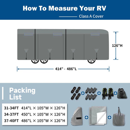 Umbrauto Class A RV Cover Upgraded Heavy Duty 7 Layers Top Windproof Breathable Class A Motorhome Camper Cover,Grey