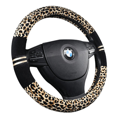 Leopard Print Winter Plush Steering Wheel Cover