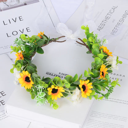 Girl Spring Outing Wreath Headwear Simulation Eucalyptus Starry Sky False Sunflower Children's Wreath