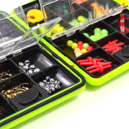 LEO 100Pcs/box Fly Fishing Accessories Box with Fishhooks Float Lead Sinker Swivel Connector Beads