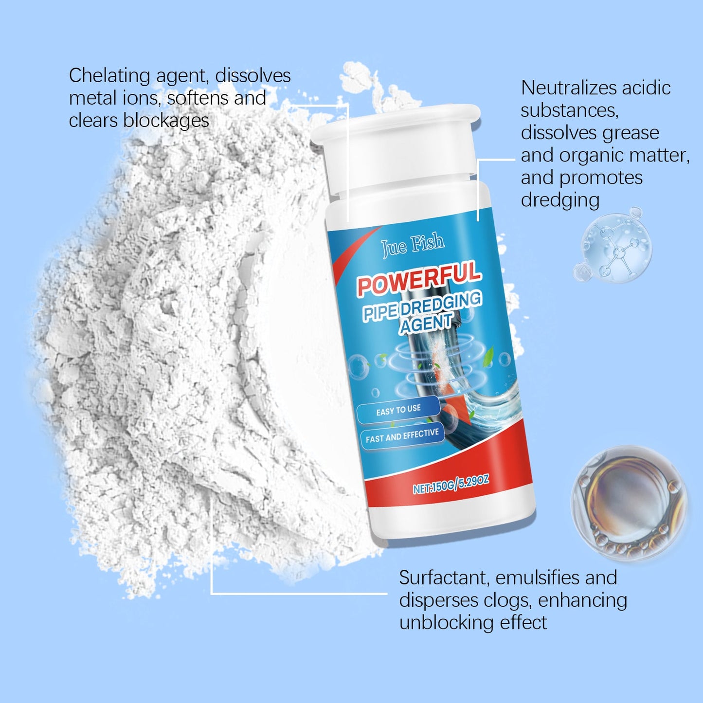 Pipe Dredge Cleaning Agent, Kitchen Toilet Sewer Clogged Dredge Drainage Pipe Clean And Decontaminate