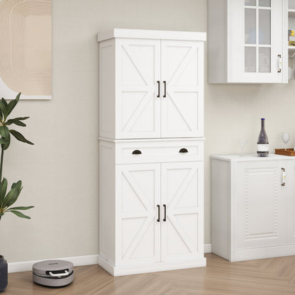 71" Kitchen Pantry Storage Cabinet with 4 Doors(2Doors with Racks)1 Drawer 2 Adjustable Shelves Freestanding Cupboard