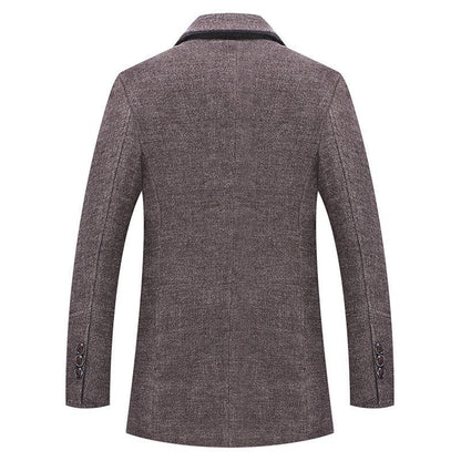 Fall Winter Men's Woolen Coat Fashion Polo Collar Cotton Scarf