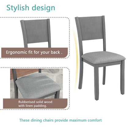 5 Piece Modern Dining Set, Square Wooden Dining Table with 4 Upholstered Chairs for Kitchen, Dining Room, Gray