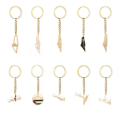Israel Palestine Map Flag Drip Oil Stainless Steel Keychain Fashion Men's and Women's Stainless Steel Keys