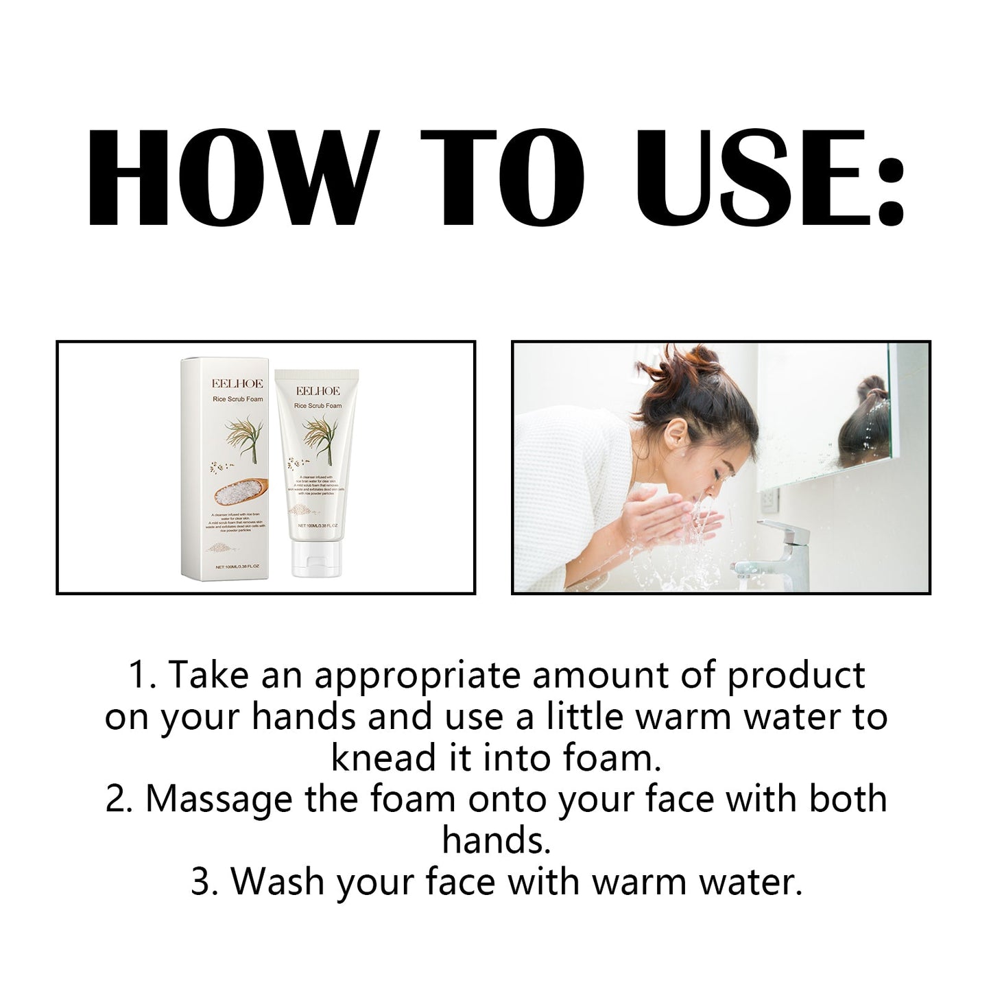 Rice Scrub Foam, Deeply Clean Firming Pores Repair Facial Dull Skin Shine White Face