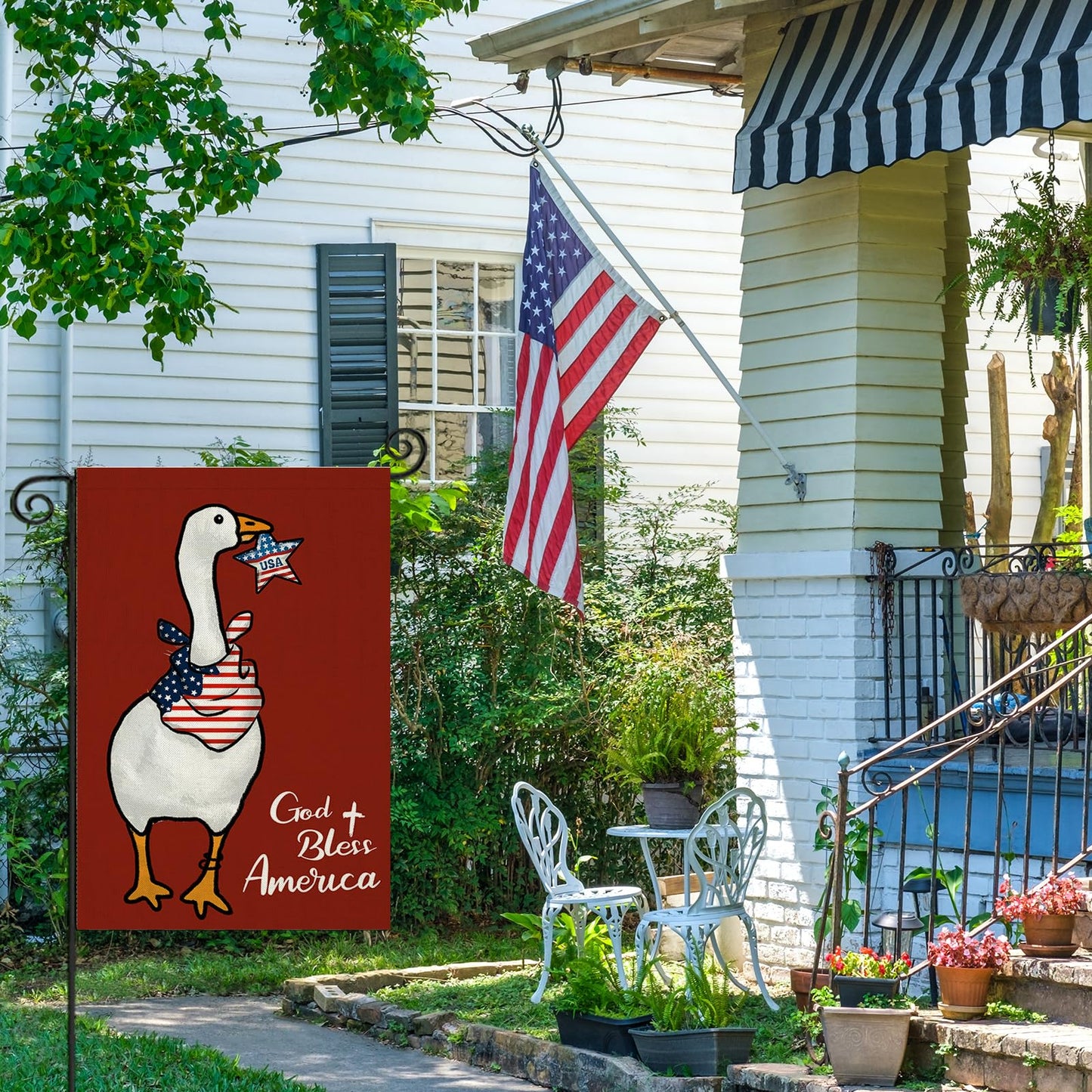 EKOREST Patriotic Garden Flag 12x18in Double Sided Funny Goose Red White Blue