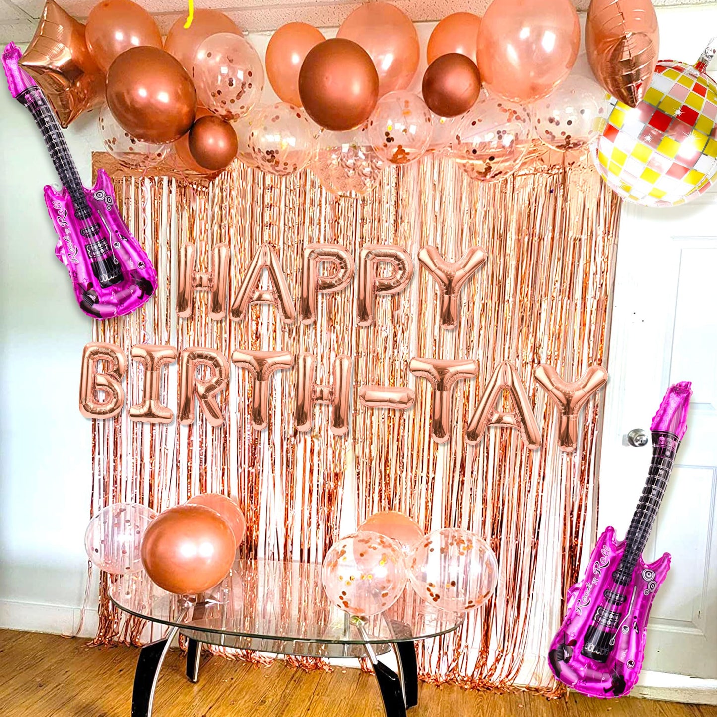 GallaRato 31 PCS Singer Birthday Balloons Decorations Rose Gold Pink Silver