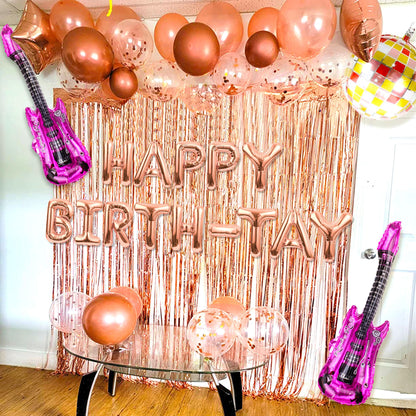 GallaRato 31 PCS Singer Birthday Balloons Decorations Rose Gold Pink Silver