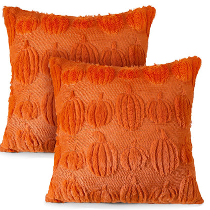 HunnmingRe 2 Pc Pumpkin Throw Pillow Covers 18x18 Orange Autumn Decor