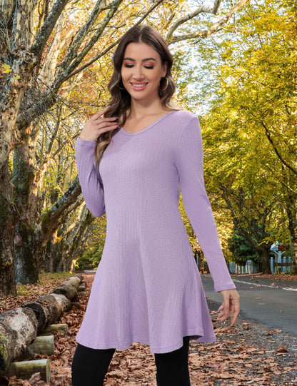 Aphratti Womens Sweater Dress Tunic Top Long Sleeve Casual Lavender L