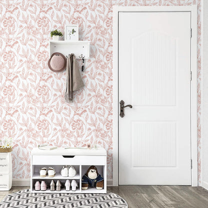 Timeet Pink Floral Peel and Stick Wallpaper Vinyl 17in x 78.7in Modern