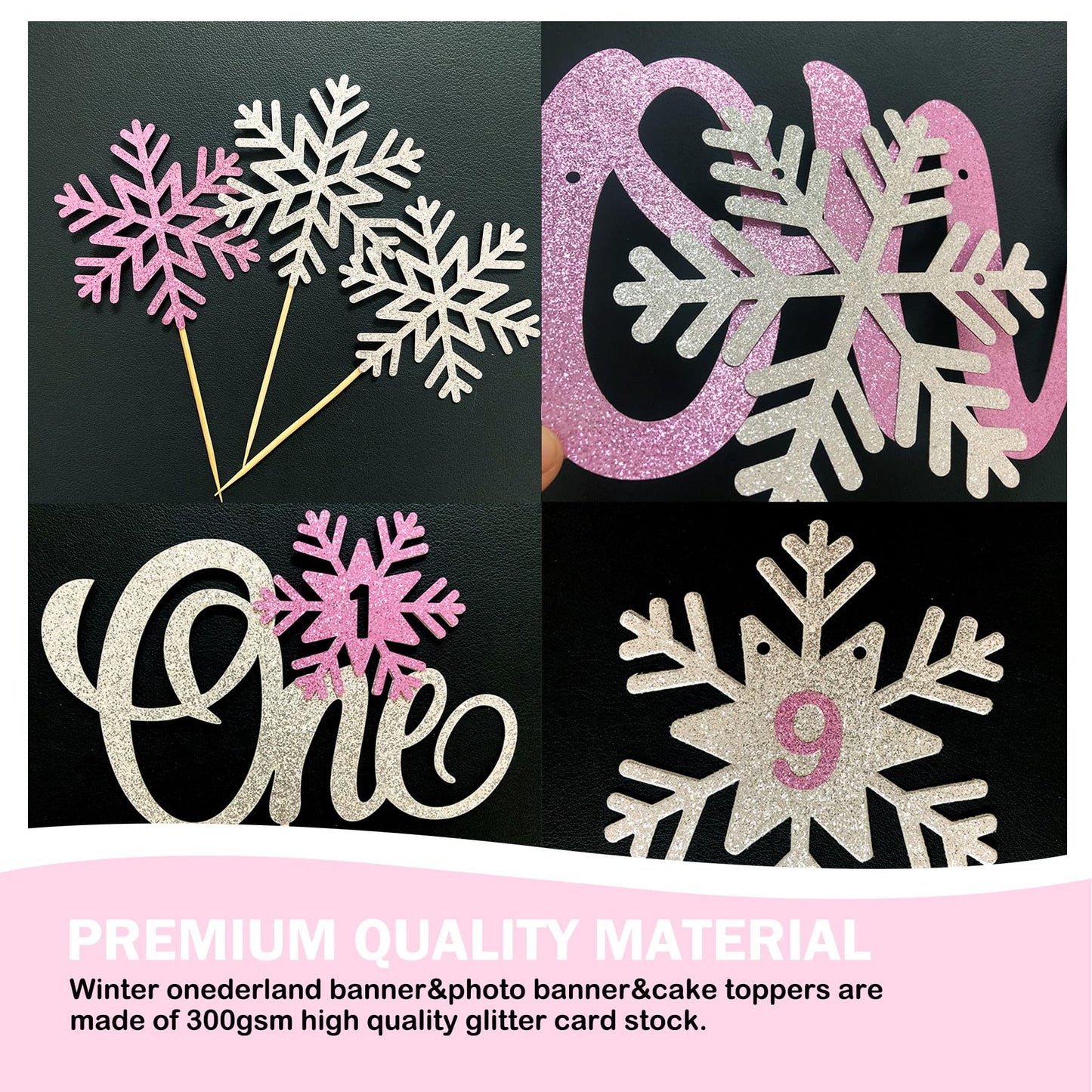 Shempeium Winter Onederland 1st Girl Banner Snowflake Pink Garland