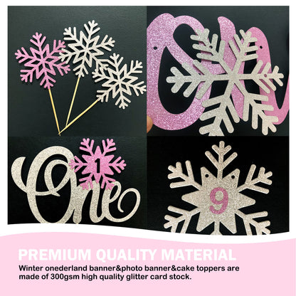 Shempeium Winter Onederland 1st Girl Banner Snowflake Pink Garland