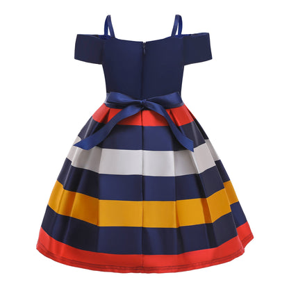 Fashion Sling Dress Children's Strapless Striped Birthday Dress