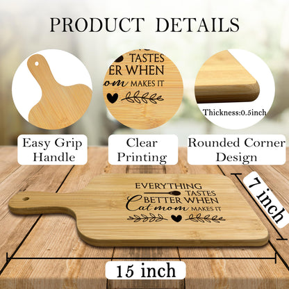 FONDCANYON Cat Mom 15x7 Cutting Board with Handle Kitchen Gift