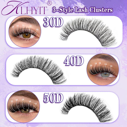KLHYIT Wispy Lash Clusters 300PCS 10-22mm Mixed D C 30D-50D Eyelash Extensions