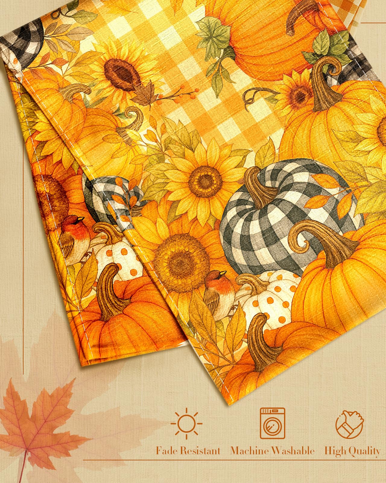 Miss Adola Pumpkin Plaid Fall Table Runner 13x72 Sunflower Decor