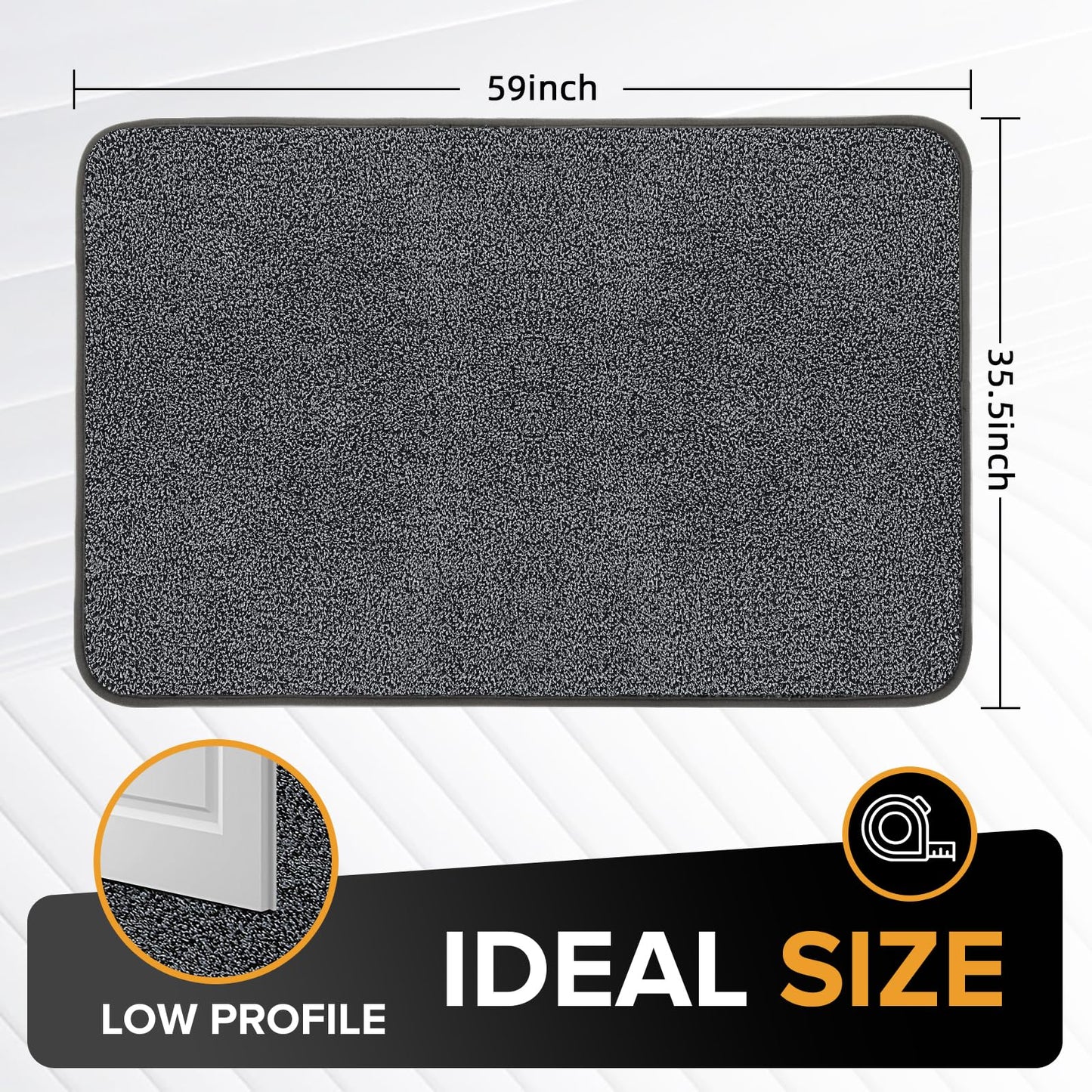 Mibao Front Door Mat Non-Slip Waterproof 35.5x59in Dark Grey TPR Backing