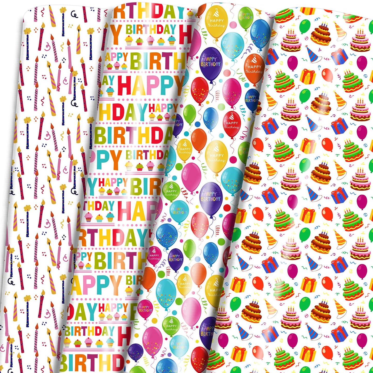 LCY WEDSHI Birthday Wrapping Paper 12pcs 20x29in Multicolor Birthday Theme