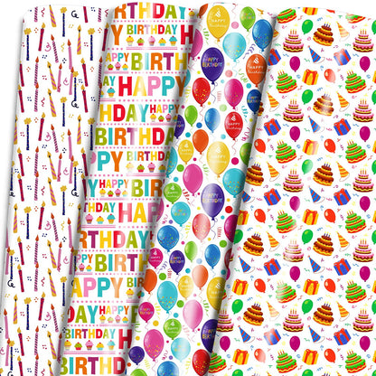LCY WEDSHI Birthday Wrapping Paper 12pcs 20x29in Multicolor Birthday Theme
