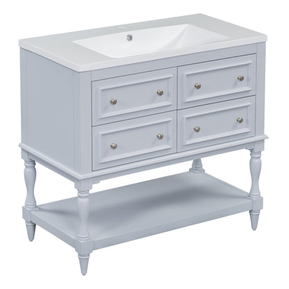 36" Bathroom Vanity Cabinet with Sink Combo Set, Undermount Resin Sink, Free Standing Vanity Set with 4 Drawers Blue