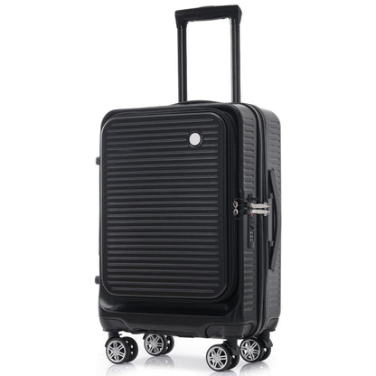 Carry-on Luggage 20 Inch Front Open Luggage Lightweight Suitcase with Front Pocket and USB Port, 1 Portable Carrying Case Black