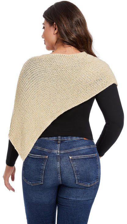 YZYIZHI Women's Asymmetric Knit Sparkly Poncho Shawl Wrap Ivory One Size