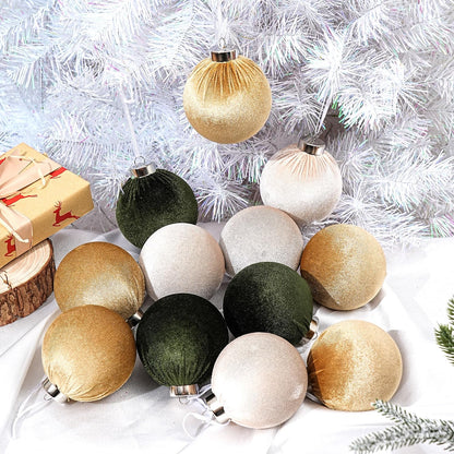 Choonshow Velvet Christmas Ball Ornaments 16 Pack 3.15" Brown Green