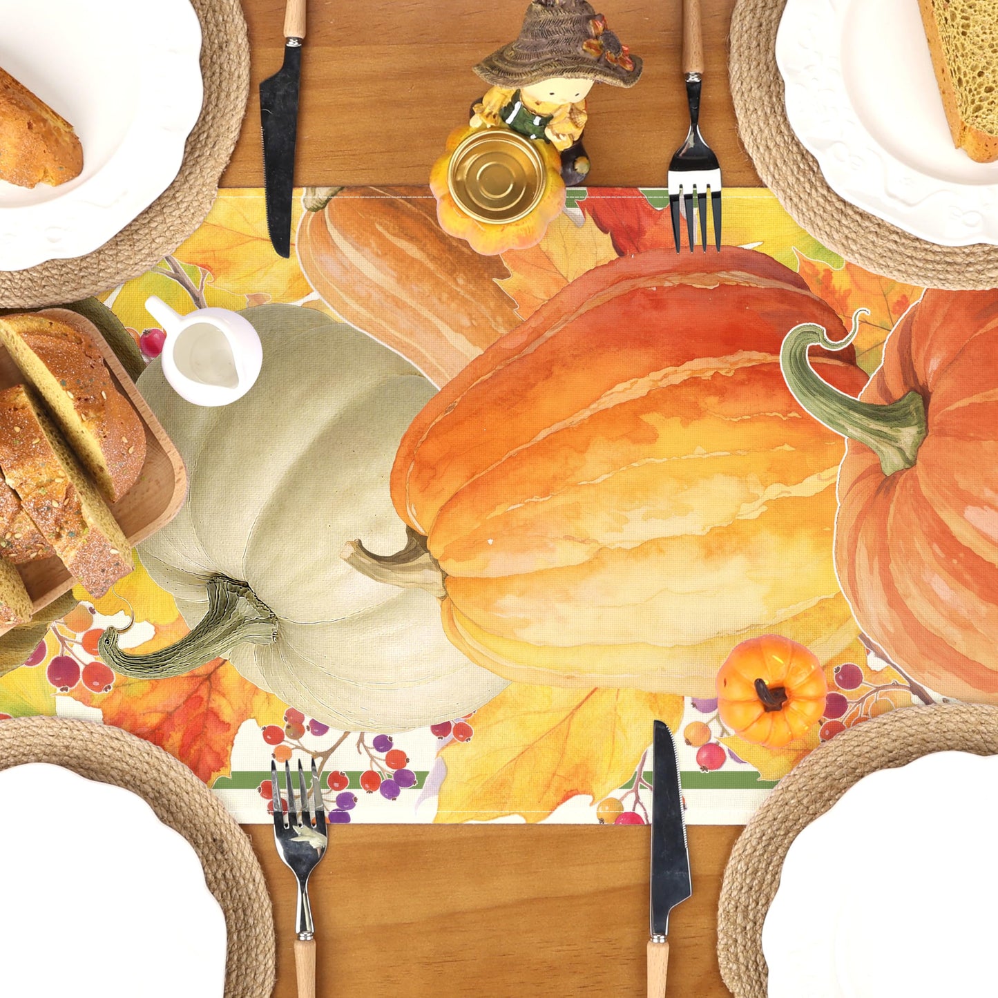 LULUXENIA Thanksgiving Table Runner Maple Leaves Pumpkin Fall Decor 13x72 Inch