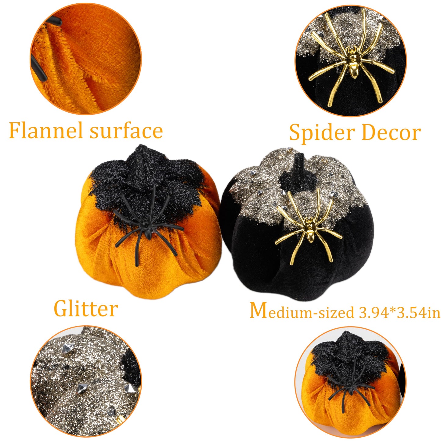 Generic Velvet Halloween Pumpkin Decor 4PCS Black Orange 3.94x3.54in