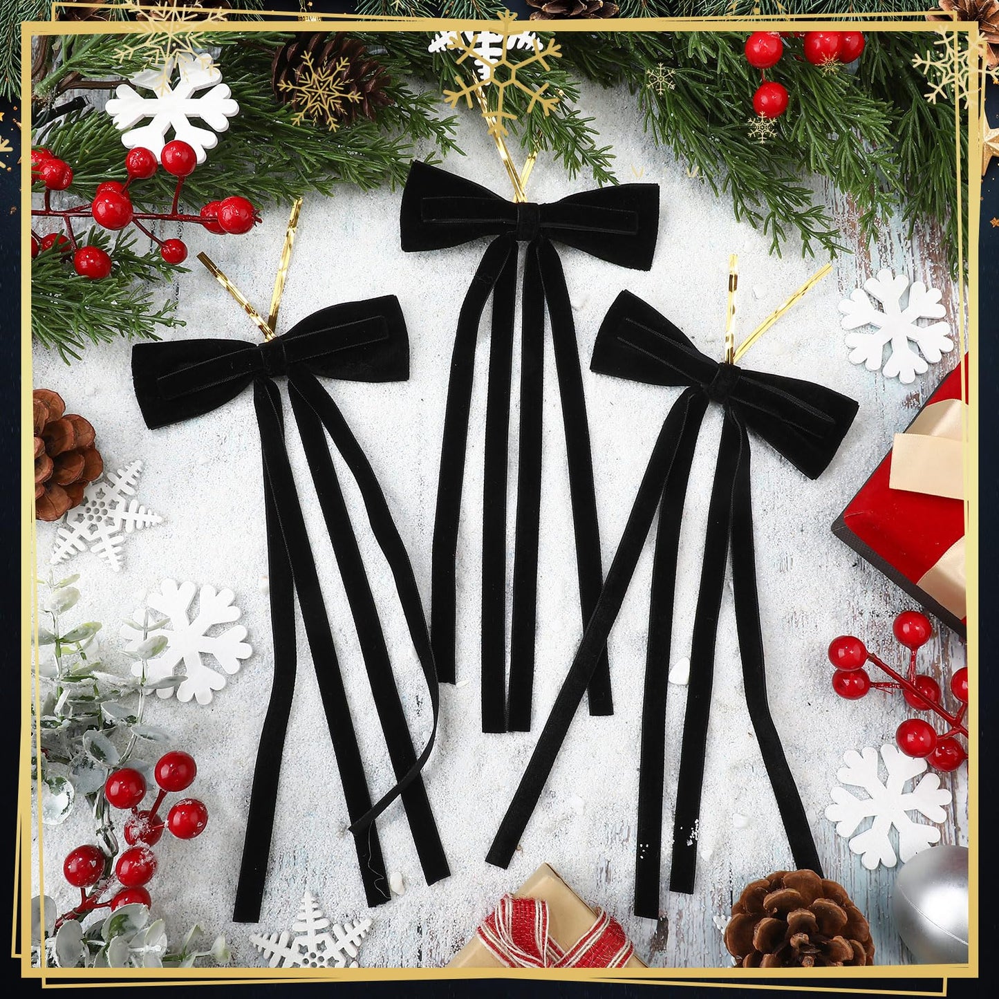 Simgoing Black Velvet Bows Christmas Ornaments 12 Pcs 10x4.5 Inch Rustic