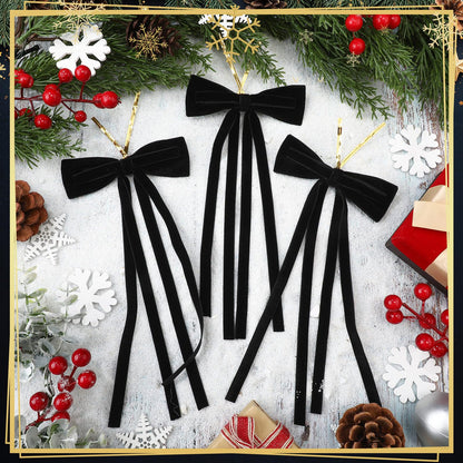 Simgoing Black Velvet Bows Christmas Ornaments 12 Pcs 10x4.5 Inch Rustic
